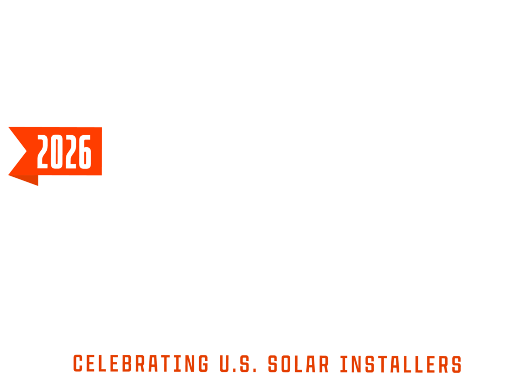 2026 Top Solar Contractors 15th Anniversary graphic, with orange banner and text celebrating U.S. solar installers.